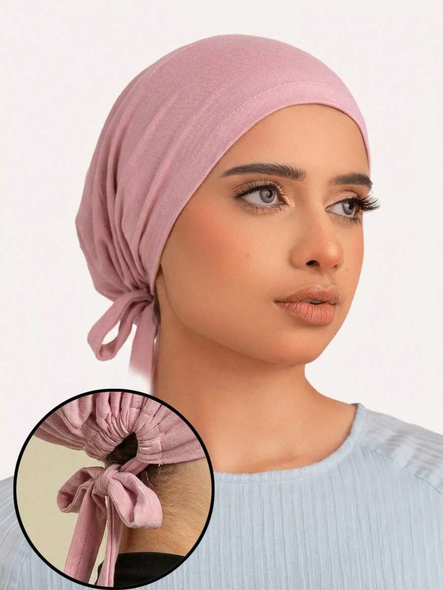 1pc Women's Solid Color Elastic Band Base Hat Adjustable Scarf Small Hat