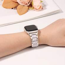 Fashion High-End Metal Resin Watch Band Compatible With Apple Watch 38/40/41/42/44/45/46/49mm Compatible With IWatch Ultra/11/10/9/8/7/6/5/SE/4/3/2/1 Series With Adjustment Tool Business Casual Watch Band For Men And Women - Starlight/white - View 5