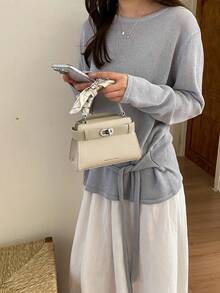 Bolso de mano elegante y de moda para mujer con bufanda, bolso bandolera, blanco, adecuado para compras, ir al trabajo, citas - Blanco - Ver 4