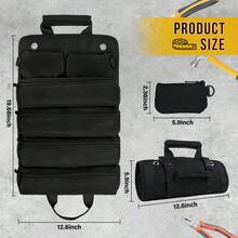 [Heavy Duty Tool Bag] 1pc Heavy Duty Waterproof Tool Organizer Bag With Portable Roll-Up Design, Multiple Compartments, Adjustable Shoulder Strap, Durable Green Fabric, Zipper Closure, Perfect For Organizing Hand Tools And Small Items, Electrician Tool Bag - Black - View 2