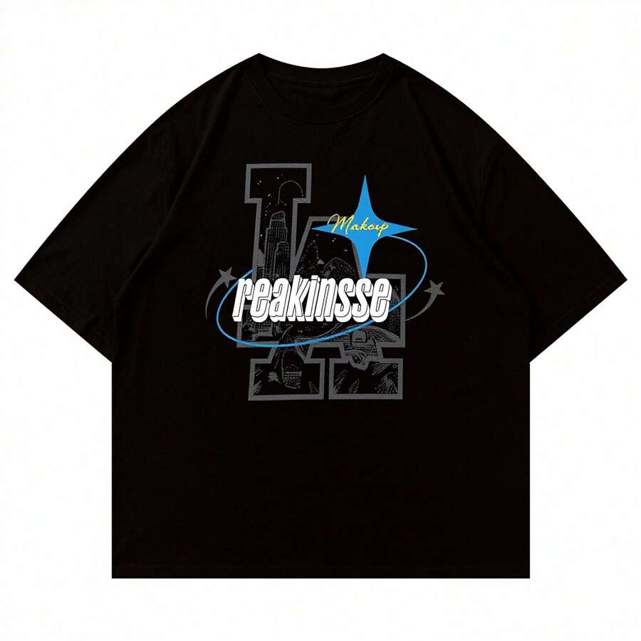 Men's Clothing Local, Men's Printed Cotton T-Shirts, Men's Oversized T-Shirts, Y2K Men's Streetwear, Summer Outfits For Everyday Wear - 黑色 - 查看 1