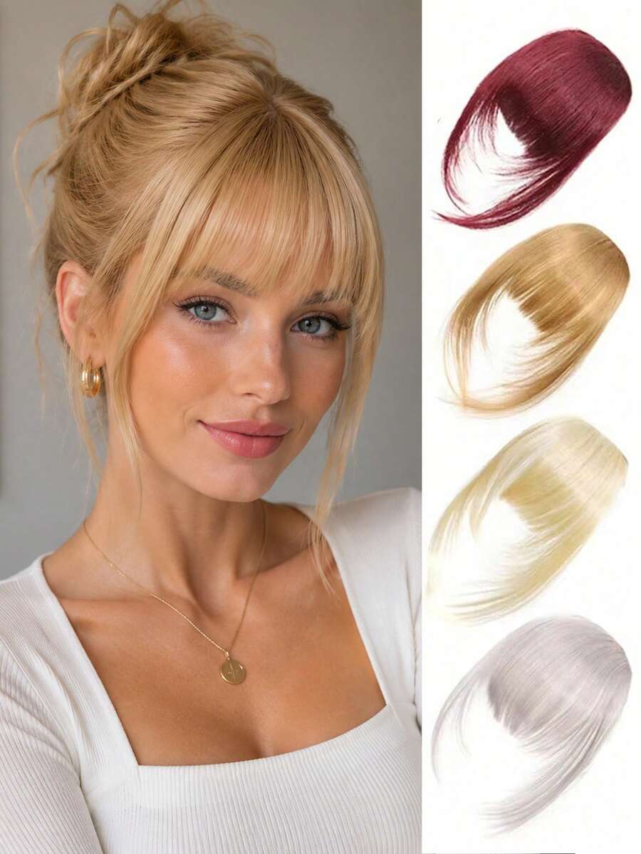 Synthetic Hair Clip-In Bangs Cut Wispy Fringe With Sideburns Dark Brown Natural Look For Women Daily Party Wear - Multicolor - View 1