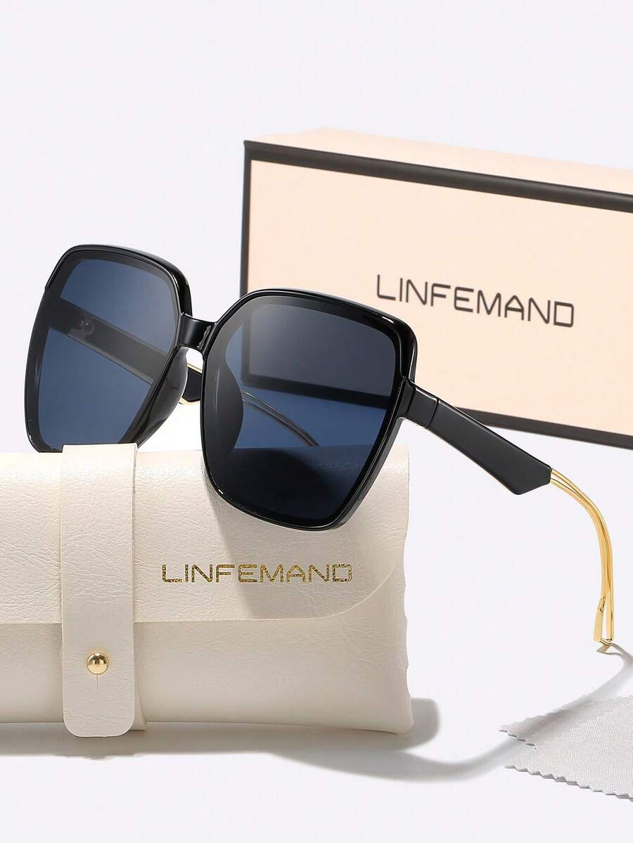 Fashion Designer  With Polygonal Decoration From The Brand LINFEMAND, Lightweight Gradient Lenses, For Driving, Beach, Travel, Summer Vacation Gift For Women. - 黑色 - View 1