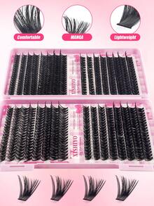 608pcs D-Curl Lightweight Cat Eye Style Slanted Fox Tail Cartoon Anime DIY Eyelash Set, Multi-Density Long-Lasting Comfortable Reusable Feather Texture Eyelash Clusters, Suitable For Daily Commute, Vacation, Holiday And Other Occasions - Multicolor - View 5