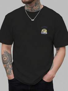 Camiseta de Cuello Redondo para Hombre con Estampado de Surf de California y Coche Clásico, Estilo Casual, Deportivo, a la Moda, Holgada, de Manga Corta para Estudiantes y Adolescentes. - Negro - Ver 2