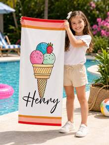 1pc Personalized Children's Beach Towel With Customizable Name, Perfect Summer Birthday Gift, Suitable For Various Summer Occasions. Beach Towel And Accessories, Ideal For Beach, Swimming Pool, Travel, Camping, Yoga And More. - Multicolor - View 2