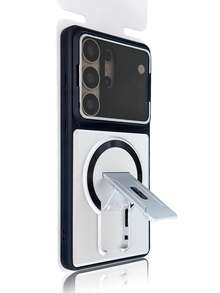 多功能重型防摔隱形支架無線充電手機殼，附尼龍掛繩，適用 Galaxy S26Ultra S26Plus S25Ultra S24Ultra S23Ultra S26 S25 S24 A57 A56，奢華鏡頭保護防震防撞背殼短繩手機殼 - 銀色 - 查看 4