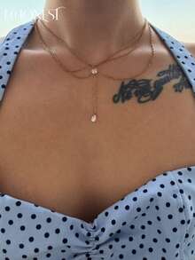 1pc Gold-Colored Four-Leaf Clover Zirconia High-Quality Multi-Layer Y-Shaped Necklace - Yellow Gold - View 6