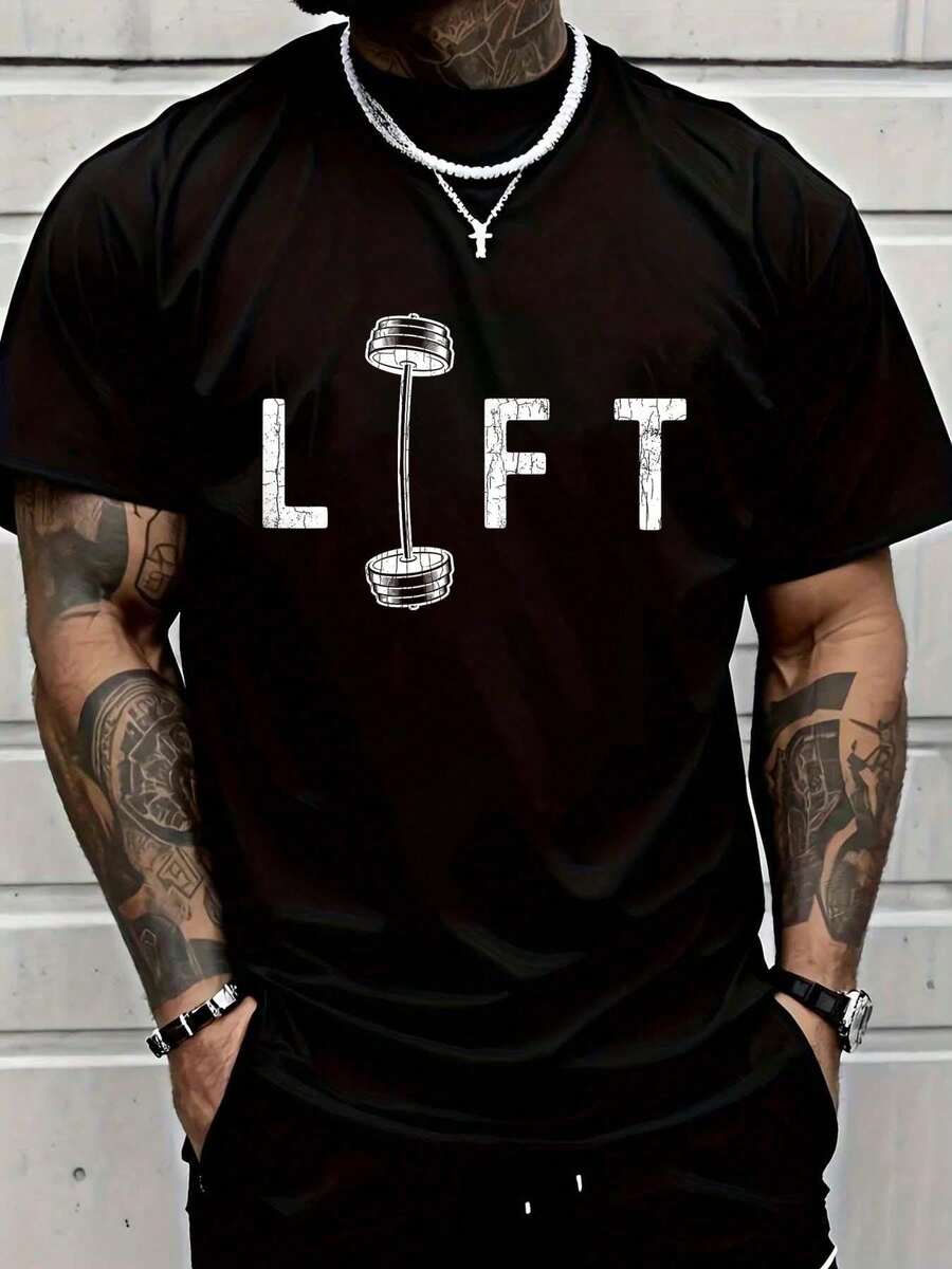 100% Cotton T-Shirt For Weightlifting, Gym, Christian Faith, For Men And Women, Fashion Print T-Shirt, Graphic T-Shirt For Men And Women - 灰色 - 查看 1