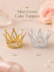 1/2/3pcs Mini Metal Crown Cake Toppers, Gold & Silver Princess Crown Cupcake Toppers For Birthday, Wedding, Bridal Shower & Royal Theme Party - Multicolor - View 4