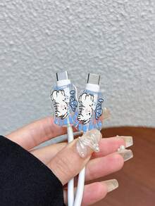 3pcs Set Wavy Pattern Charger Cable Protector UV Painted Cute Puppy Fan Letter Pattern Compatible With UK Standard Apple Fast Charger 20W UK Standard Charger Prevent Cable Damage - Multicolor - View 4