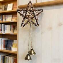 1pc Star-Shaped Wind Chime, Indoor/Outdoor Decorative Hanging Ornament, Room Decor Wind Chime With Star-Shaped Vine Hoop And Bronze Bell, Perfect For Door, Garden And Wall Decoration | No Power Needed, Holiday Atmosphere Decor, Ideal Holiday Gift - A - View 5
