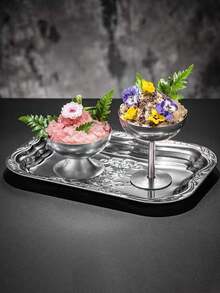 1pc Ins Retro Stainless Steel Tray, French Embossed Cake Plate, Home Tabletop Storage & Organizer Tray - View 5