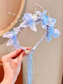 2件組藍色海洋海星花朵髮箍，甜美流蘇髮飾，適合女孩海灘派對 - 彩色 - 查看 4