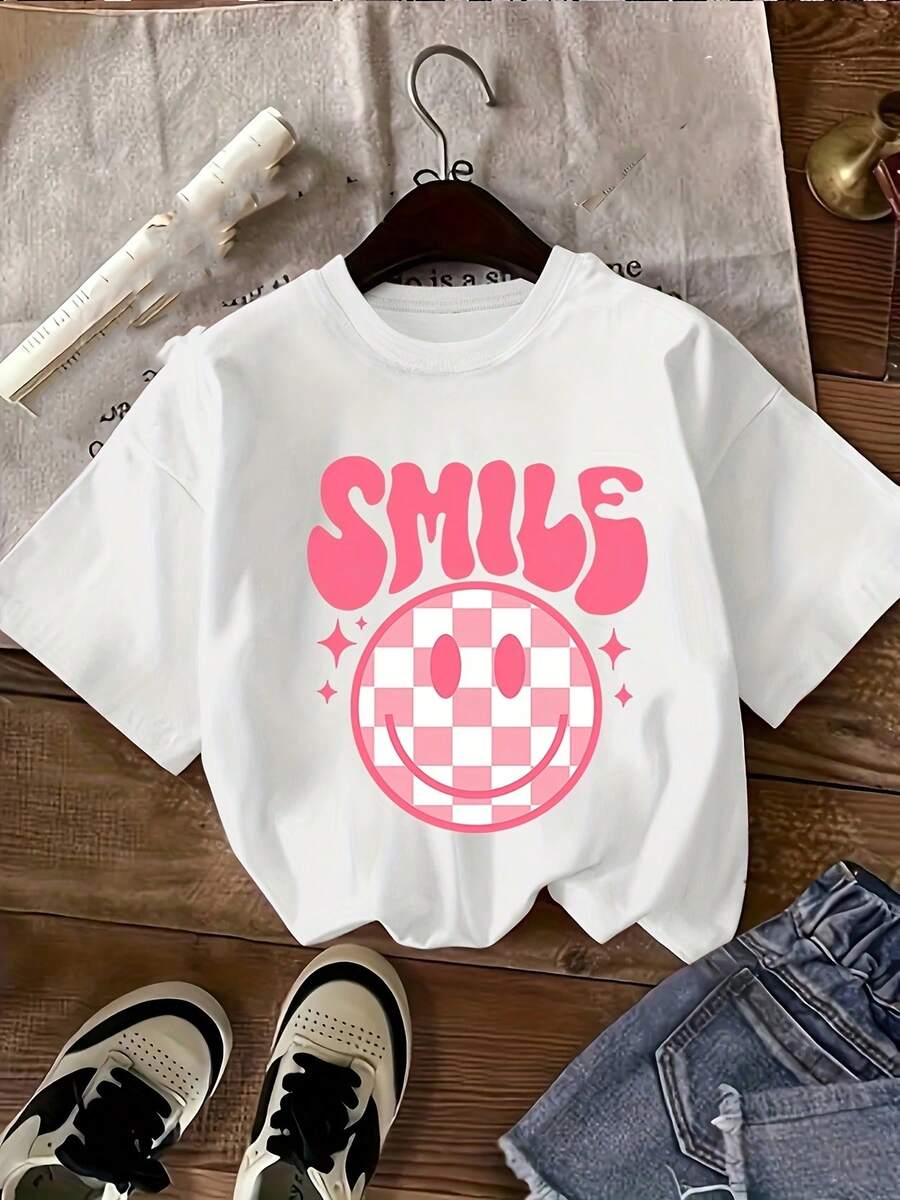 Face Short Sleeve T-Shirt - Casual Round Neck Blouse For Summer Outdoor Games, No Numbers, Hand Wash - Comfortable For Summer - Putih - View 1