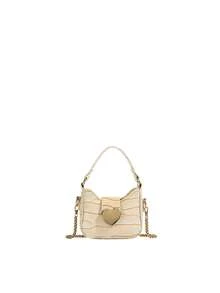 1pc Casual Girl PU Leather Shoulder Handbag, Mini Solid Color Heart Crocodile Embossed Material Shoulder Bag - A - View 10
