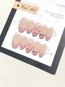 10pcs Handmade Polka Dot French Carved 3D Bows & Rhinestones, Fashionable & Exquisite. Easily Create Nail Art Designs, Add Romantic Atmosphere To Fingertips, Showcase Bold Fashion Taste. Nails Handmade Press On Nails - Multicolor - View 4