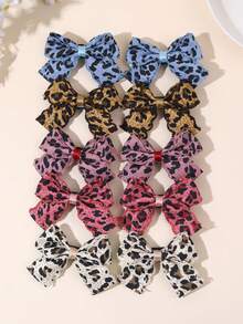 10pcs/2pcs Multicolor Leopard Print Polka Dot Bow Hair Clips, Fabric Versatile Barrettes, Suitable Hair Accessories Gift For Girls Teens Daily&School Wear - Multicolor - View 9