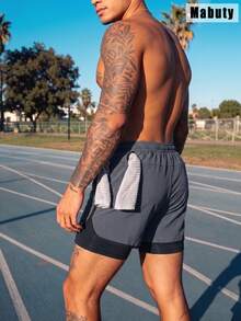 Unisex 2-In-1 Running Shorts With Built-In Liner, Adjustable Drawstring Waist Men Shorts,Gym Training Shorts For Fitness Jogging Casual Sports - Dark Grey - View 4