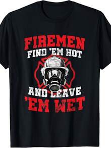Camiseta de hombre con diseño de bombero, perfecta para salir y asistir a fiestas, hecha de tela suave, cómoda y transpirable, ideal para regalar a familiares/amigos/esposo. - Negro - Ver 1