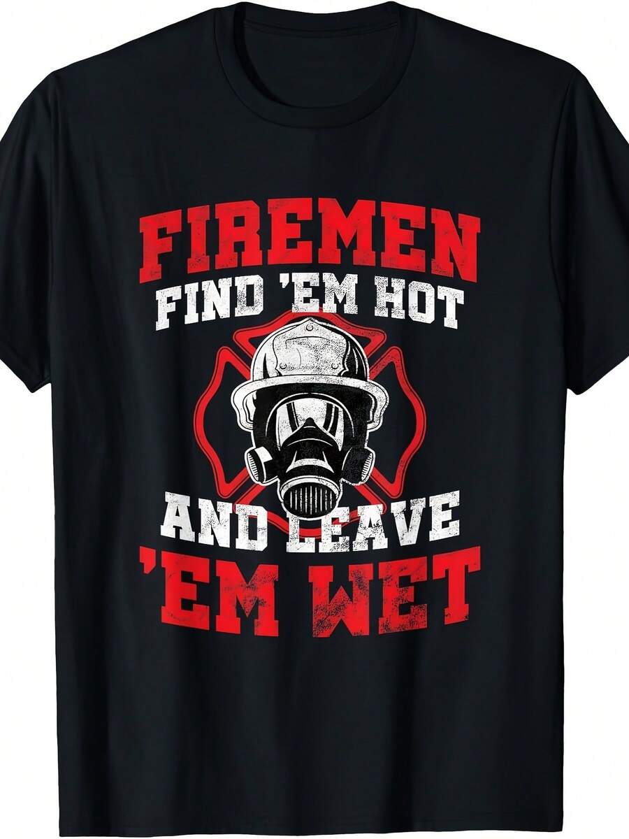 Camiseta de hombre con diseño de bombero, perfecta para salir y asistir a fiestas, hecha de tela suave, cómoda y transpirable, ideal para regalar a familiares/amigos/esposo. - Negro - Ver 1