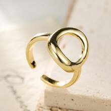 1 pieza Anillo abierto con decoración de círculo geométrico minimalista, adecuado para el uso diario de las mujeres - Plateado - Ver 3