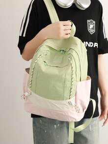 Lightweight Backpack Designed For Students, Combining Style And Functionality, Perfect For Commuting, Classes, And Outings! Large Main Compartment Easily Fits Laptops, Textbooks, Stationery, And Water Bottles; Whether For Daily Classes, Weekend Short Trips, Or Library Study, It's Your Ideal Travel Companion - Multicolor - View 2