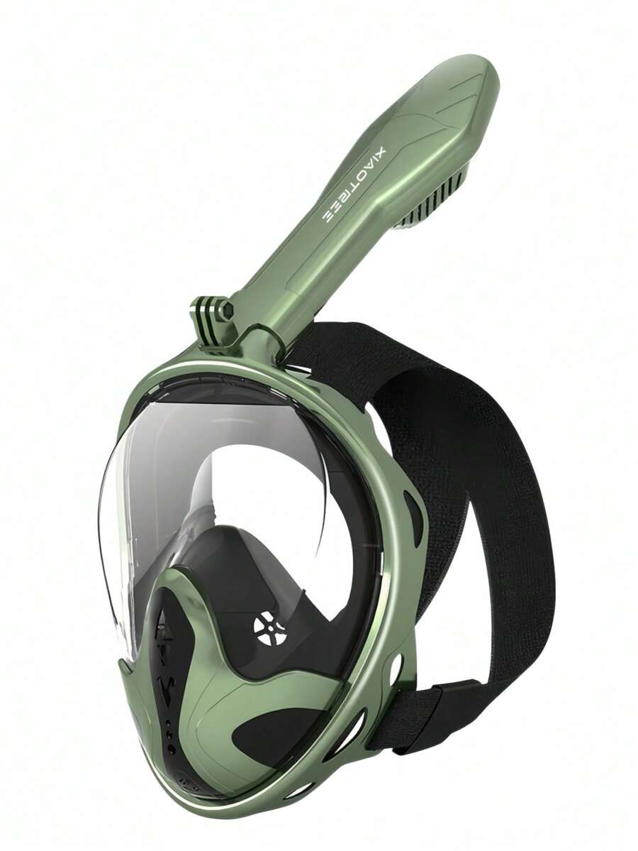 Silicone Full Face Snorkel Mask, Dry Snorkel Mask, Detachable Portable Snorkel Mask With Camera Mount, Suitable For Travel, Beach Essentials, Beach Accessories, Pool Floats - Green - View 1