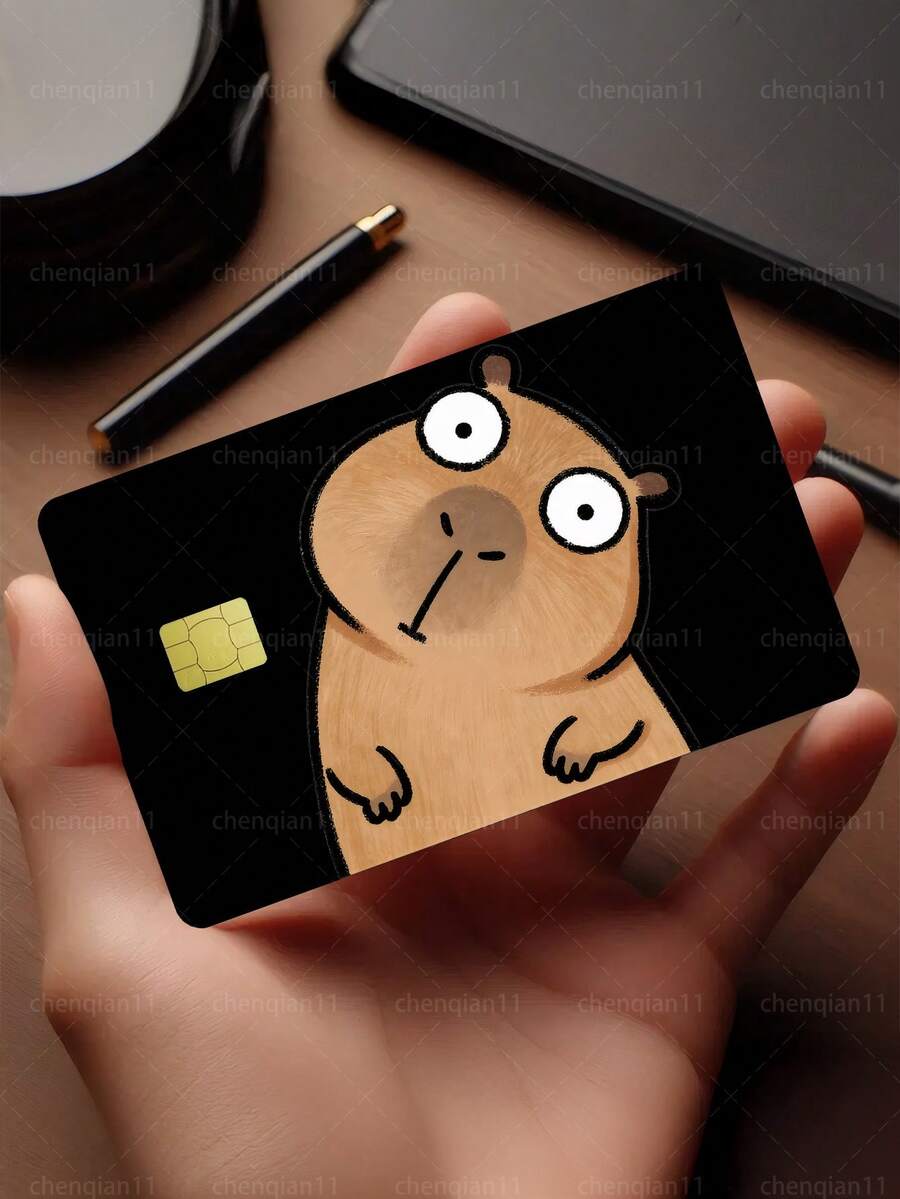 1pc Capybara Credit Card Sticker Privacy Protection Card Skin, Cute Tilted Head Guinea Pig Birthday Gift PVC Material Anti-Fingerprint Anti-Scratch Wear-Resistant Card Sleeve, Suitable For Men, Women, Couples, Small Chip Cards, Baidofu Bank Cards, Credit Cards, Transportation Cards, Student Campus Cards Personalized DIY - Type a - View 1