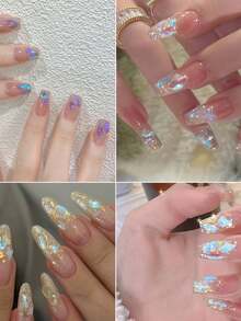1盒美甲樹脂極光特殊造型多色混款美甲飾品，24格亮面美甲珠寶 - 淺粉色 - 查看 2
