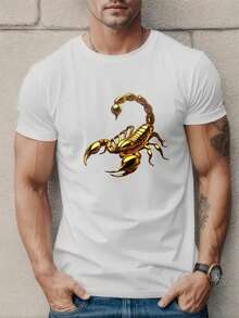 pado de escorpión amarillo, camiseta casual de cuello redondo adecuada para uso informal y actividades al aire libre, camiseta de uso casual.|Top con estampado llamativo|Algodón transpirable - Blanco - Ver 5