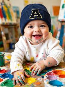 1件 A-Z字母針織帽，純色保暖針織帽，適合醫院新生兒、嬰兒、幼兒男孩女孩，適合戶外與日常穿著 - 藏蓝色 - 查看 4
