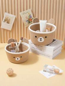 1/2PCS Large Capacity Multipurpose Organizer For Cosmetics Makeup Small Items Cartoon Cute Hand Painted Pattern Desktop Storage Basket Living Room Bedroom Back To School Gift Home Decor Storage Solution Tidy Up - Multicolor - View 2