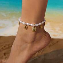 Women's Starfish Shell Anklets, Bohemian Ankle Bracelet, Rice Bead Leg Bracelet, Handmade Foot Chain, Bohemian Jewelry, Sandals, Gift - AK25Y0045 - View 1