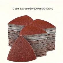 50片裝三角形砂紙墊套組，90*90*90mm，3.54英吋三角形多功能工具相容，多種粒度（60/80/120/180/240），氧化鋁材質，魔鬼氈背膠，快速出效且表面光滑 - 紅色 - 查看 11