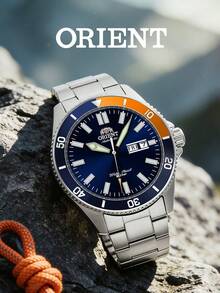 Orient 男士 Kanno III 自動潛水錶，藍橘色錶圈藍色錶盤礦物玻璃鋼製錶帶 日期&星期 200M 防水 RA-AA0913L19B - 銀色 - 查看 1