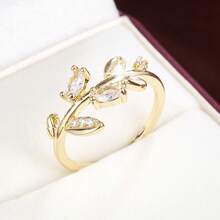 1pc Fresh Leaf Shaped Design Cubic Zirconia Women's Ring - Multicolor - View 36