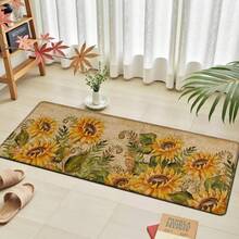 1pc, Home Decor, Sunflower Pattern Print, Linen Kitchen Rug, Kitchen Mat, Floor Mat, Bathroom Mat, Door Mat, 3D Print Rectangular, Suitable For Living Room, Bedroom, Hallway, Bathroom, Laundry Room - Polyester Carpet, Suitable For Indoor And Outdoor Home Decor - Multicolor - View 6