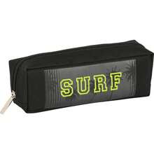 Safta | Flat Youth School Organizer Pencil Case With 1 Compartment And Zipper, Black Design With Text "" In Green, Pencil Case For Back To School - Option 3 - View 1