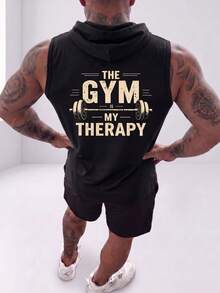 ZYNTH BALENO Men's Fashionable "GYM" Print Sleeveless Hoodie T-Shirt, Suitable For Daily Wear And All Seasons Sports - Black - View 1