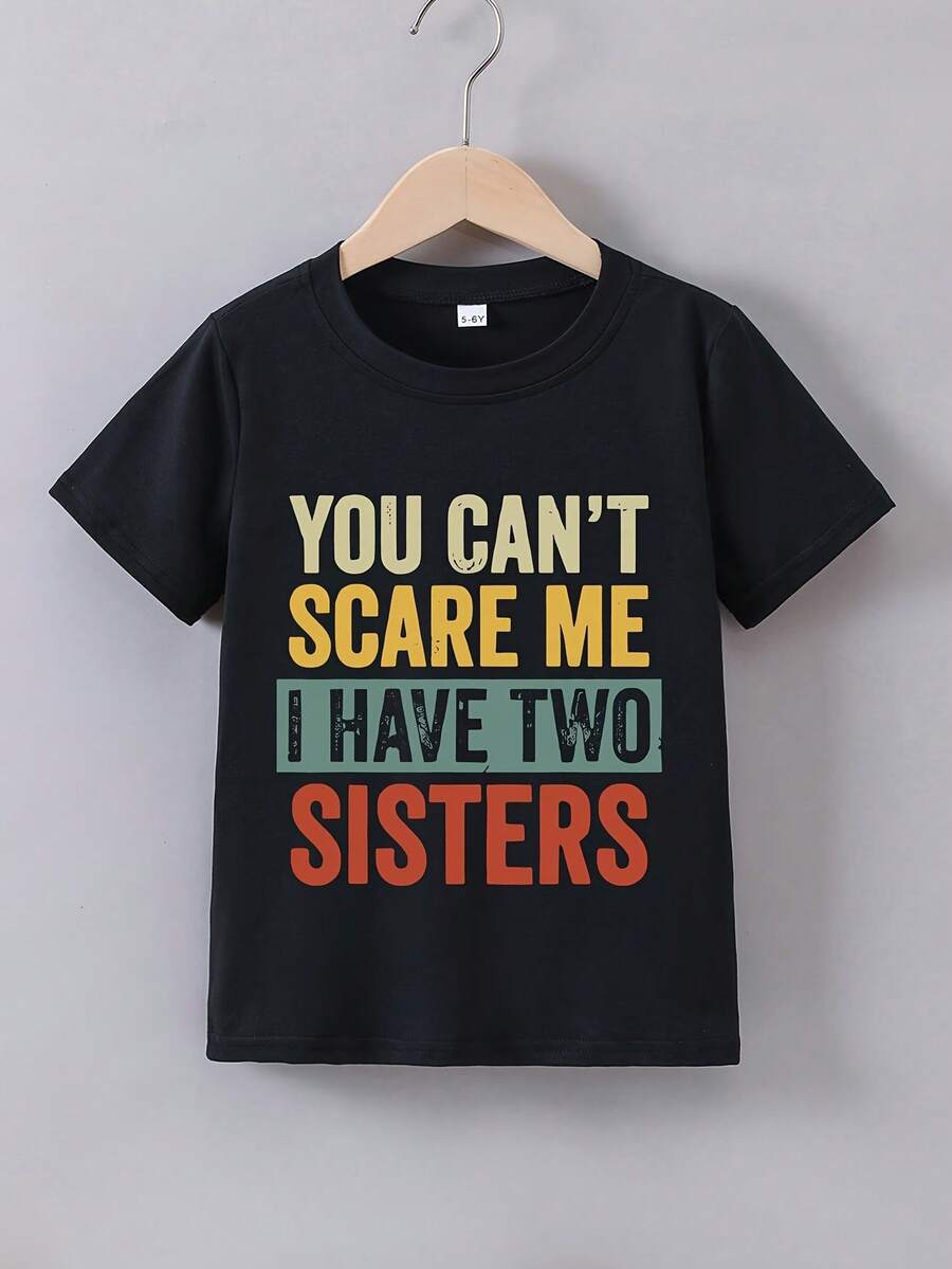 Camiseta de manga corta de verano para niños con estampado de 'SISTERS' - Negro - Ver 1