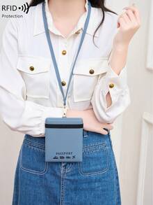 CHARM INFINITE RFID 防盜護照夾，附掛頸繩，PU 皮革旅行文件夾，附拉鍊口袋 - 彩色 - 查看 16