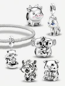 1個蹲姿灰色狼吊飾珠，適合DIY珠寶製作如手鍊、項鍊和手鍊，非常適合作為女性禮物 - 串珠 - 查看 1