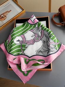 1件女款時尚頭巾披肩，熱門70*70cm/27.56英吋正方形圍巾，四季通用印花頸巾，奢華花卉絲綢圍巾，新款印花絲綢圍巾，休閒聚酯纖維 (聚酯纖維) - 彩色 - 查看 9