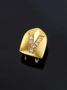 1pc Letter Zirconia Gold Tooth Cap Hip Hop Single Tooth Grill Personalized Versatile Side Tooth Decor Suitable For Men And Women - 26-letter Tooth Ornament - View 9