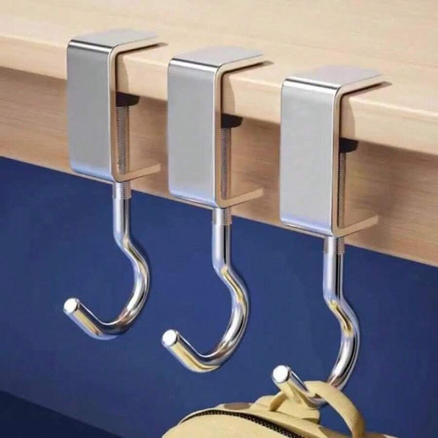 1pc Adjustable Hanging Hook, No-Drill Clip-On Desk Edge Hook, Office Cubicle Desk Storage Organizer For Backpacks And Bags, Portable Highly Attractive Desktop Hook For Desk, Study Table, Office Desk - A - View 1