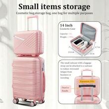 4-Piece Hard-Shell Luggage Set Made Of PP, Travel Suitcase Set (20/24/28 Inch) With 14" Cosmetic Case, Removable Wheels For Space-Saving Storage, Lightweight & Robust Combination Lock - Pink - View 4