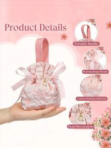 20-Pack Ditsy Floral Pattern Gift Bags, Pink Canvas Gift Bags, Tea Party Favor Bags With Handles, Mini Drawstring Candy Gift Bags, Suitable For Bridal Showers, Birthdays, Weddings, And Other Occasions - Multicolor - View 4