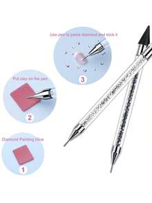 2-In-1 Rhinestone Dotting Pen: Dual-Head Design, Crystal Material Rhinestone Dotting Pen With Crystal Handle, Perfect For Nail Art Creation And DIY Decoration, Rhinestone Dotting Brush And Sorting Tray For Nail Art. Self-Adhesive Rhinestone Dotting Brush And White Rhinestone Storage Tray On Both Ends Suitable For DIY Rhinestone Crafts And Rhinestone Painting. Nail Art Decoration Tool. Plastic Rhinestone Nail Art Accessory Sorting Tray | Rhinestone Jewelry Sorting And Organizing Tray DIY Handmade Rhinestone Accessory Tool Nail Salon Tool - White - View 7