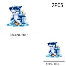 1/2/3pcs Surf Fashion Glasses Shark Heat Transfer Iron-On Patch, Cartoon Cool Shark DIY Heat Transfer Sticker, Suitable For Clothing, T-Shirt Making, Pillow Decoration And Apparel Items And Applique - Multicolor - View 12